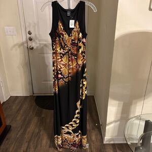 Ashley Stewart Black and Gold Patterned Dress